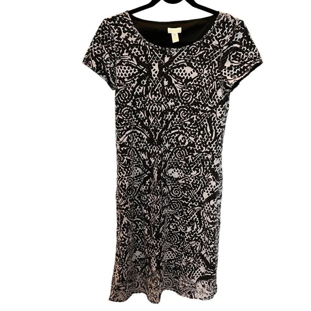 Chico's Women's Dress Midi Black and white Cut out Size 0 short sleeve